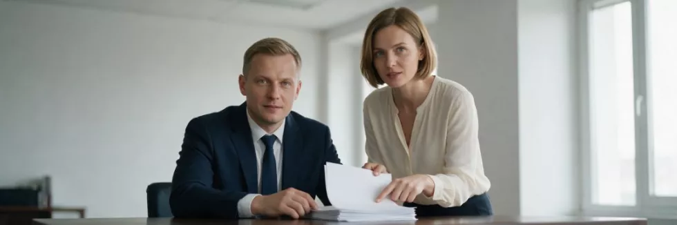 dyrektor szpitala z prawniczką nad dokumentami