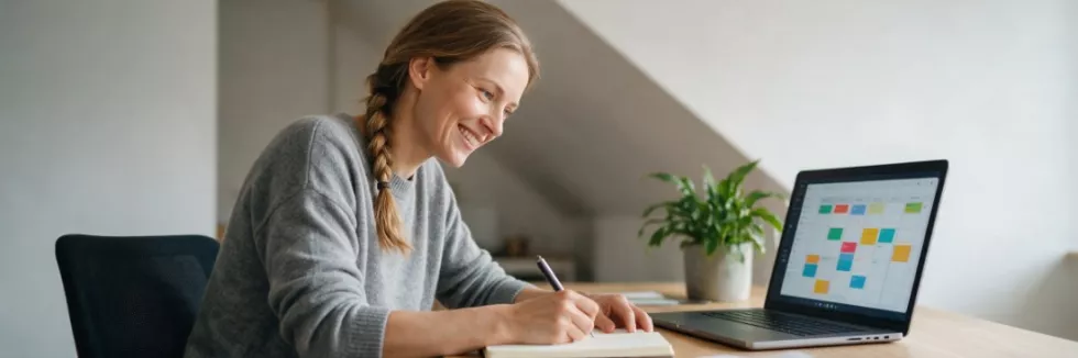 kobieta uczy się zarządzania projektami online