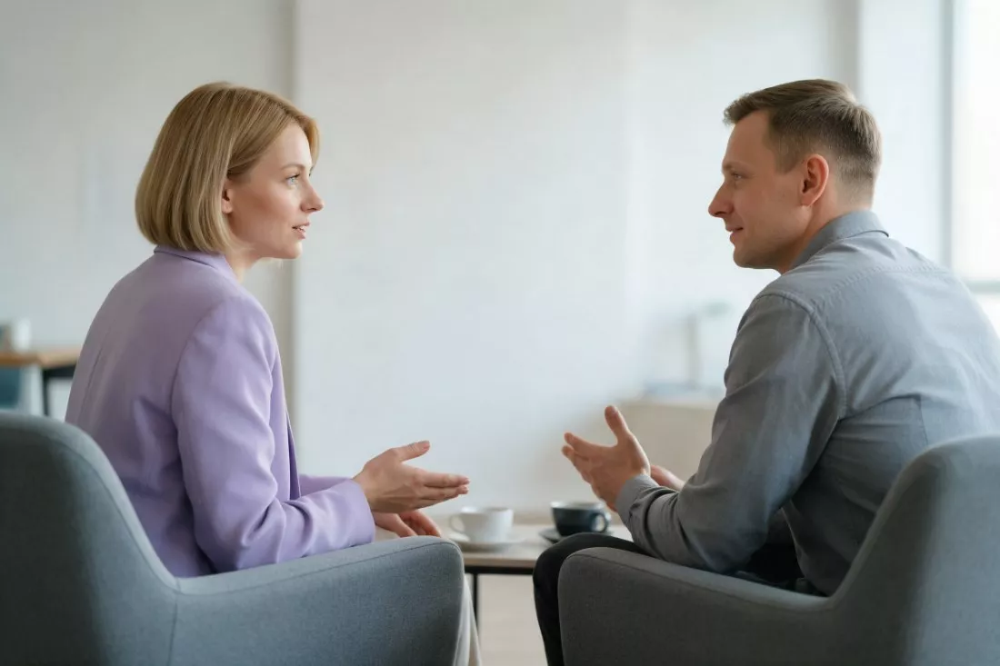 menedżerka HR rozmawia z pracownikiem