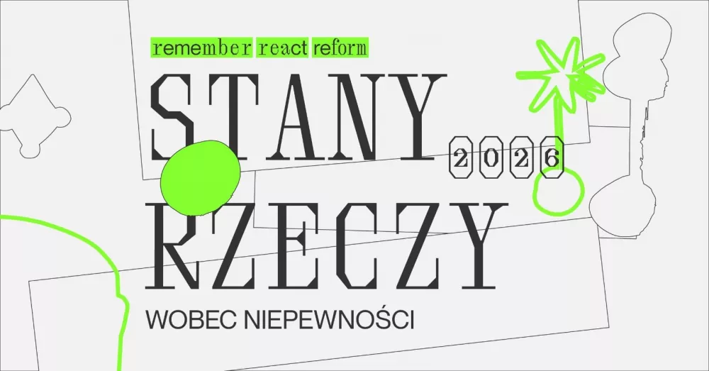 Grafika wystawy Stany rzeczy 2026 w Galerii Voelkel w Poznaniu