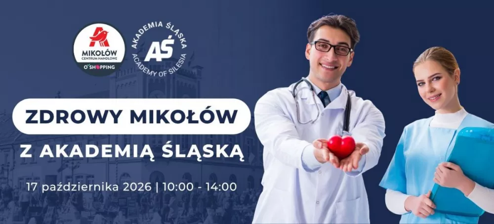 Ratusz w Mikołowie na grafice zapowiadającej akcję Zdrowy Mikołów z Akademią Śląską