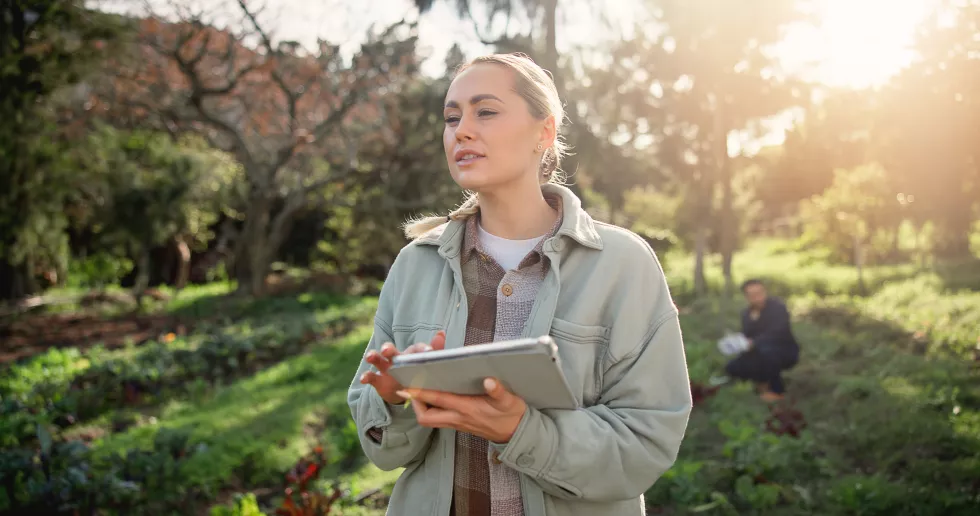farm-tablet-environment-with-woman-nature-ecology-plant-field-research-crop-yield-forecast-sustainability-growth-agriculture-with-person-countryside-soil-ph-sensor