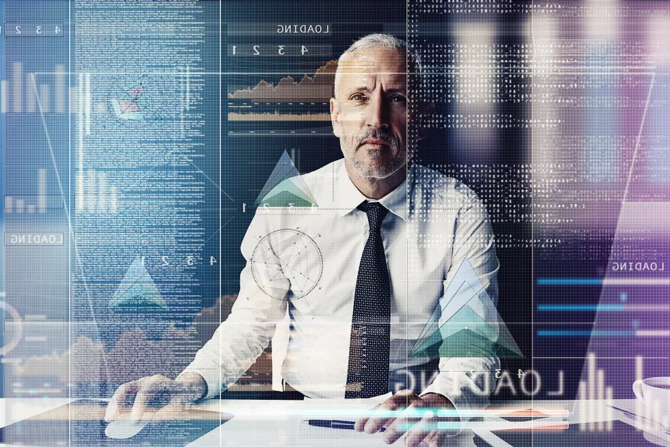 business-man-developer-overlay-with-code-reading-programming-with-user-experience-system-office-mature-person-hologram-review-graphs-process-futuristic-ui-it-company