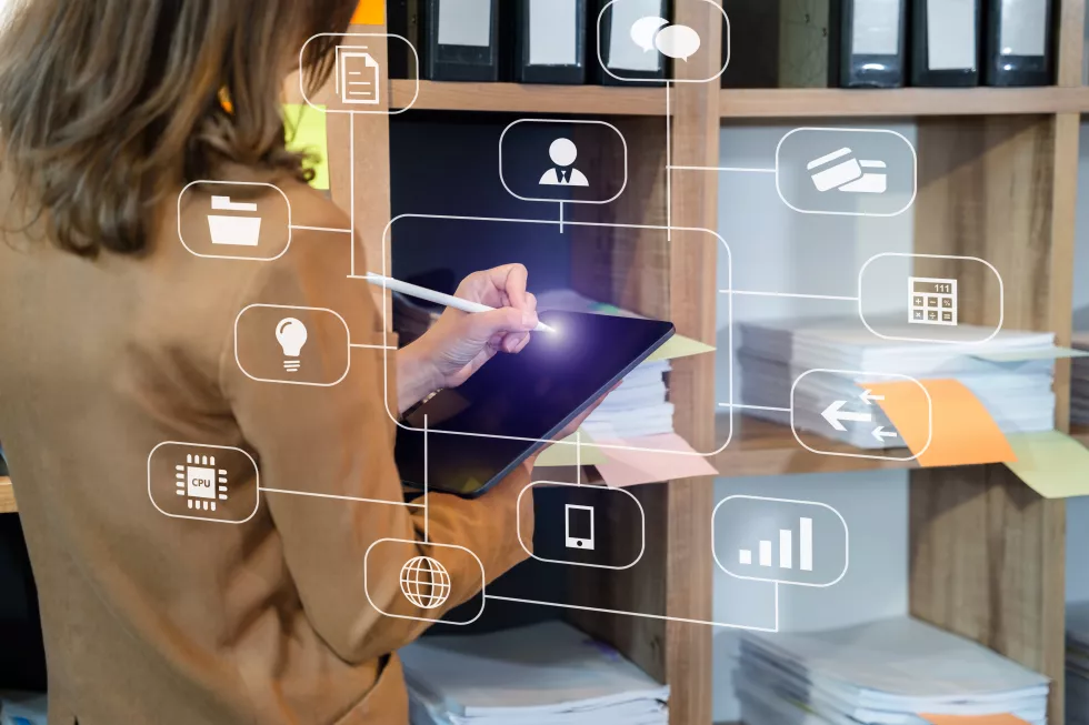 digital-marketing-media-virtual-icon-shape-business-working-touch-screen-tablet-tablet-front-view