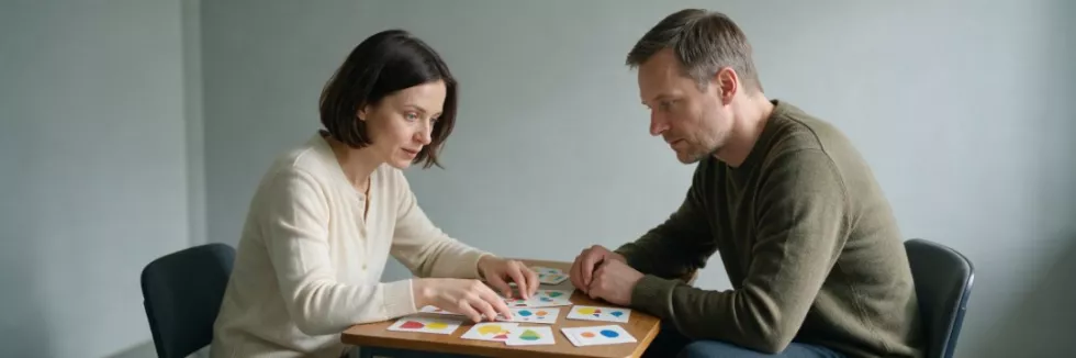 psycholożka bada pacjenta kartami testowymi