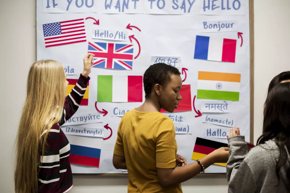 high-school-students-working-international-flags-board