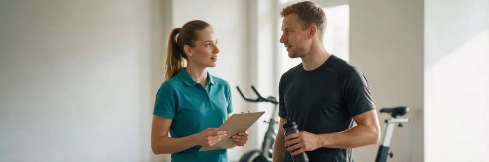 dietetyczka sportowa rozmawia z kolarzem