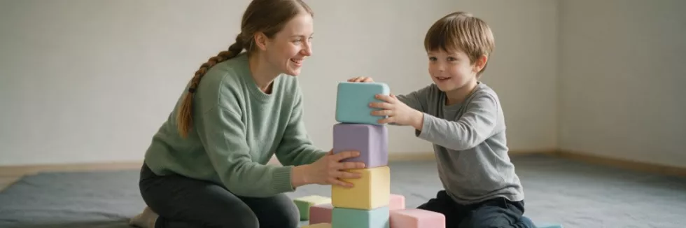 terapeutka podczas zajęć sensorycznych z chłopcem