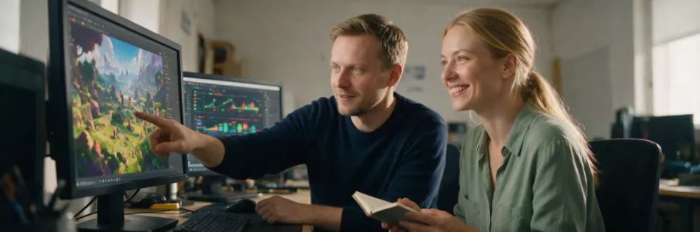 game producer i projektantka przy monitorach