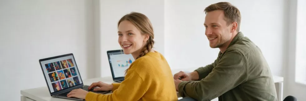 marketerka i marketer pracują z AI