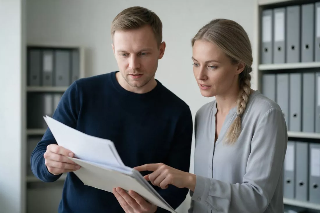 pracownicy sprawdzają dokumenty w archiwum urzędu