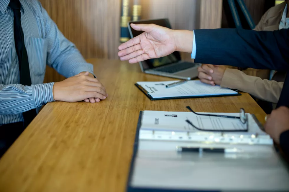 midsection-man-woman-table