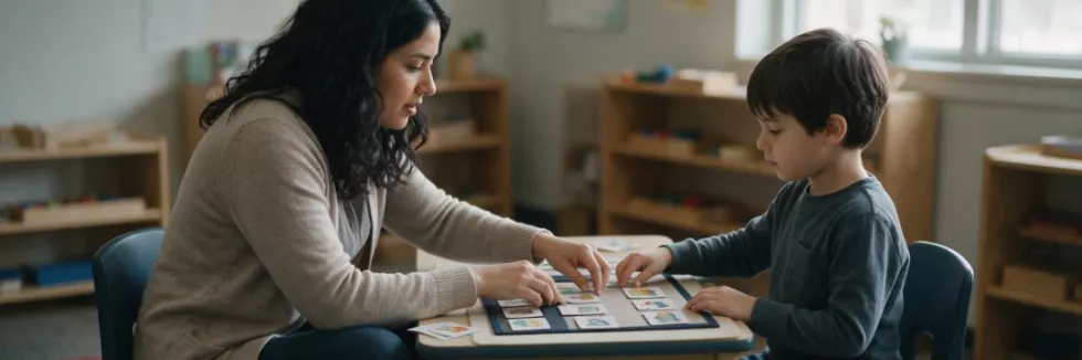Pedagogika-specjalna-edukacja-i-terapia-osob-z-zaburzeniami-ze-spektrum-autyzmu-studia-kwa-test-Nauczycielka-uklada-z-chlopcem-plan-obrazkowy